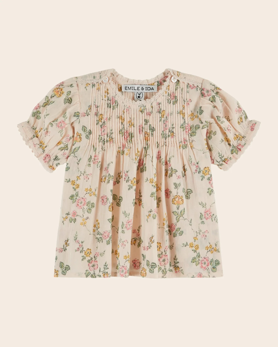 girls cream floral blouse with pintucks
