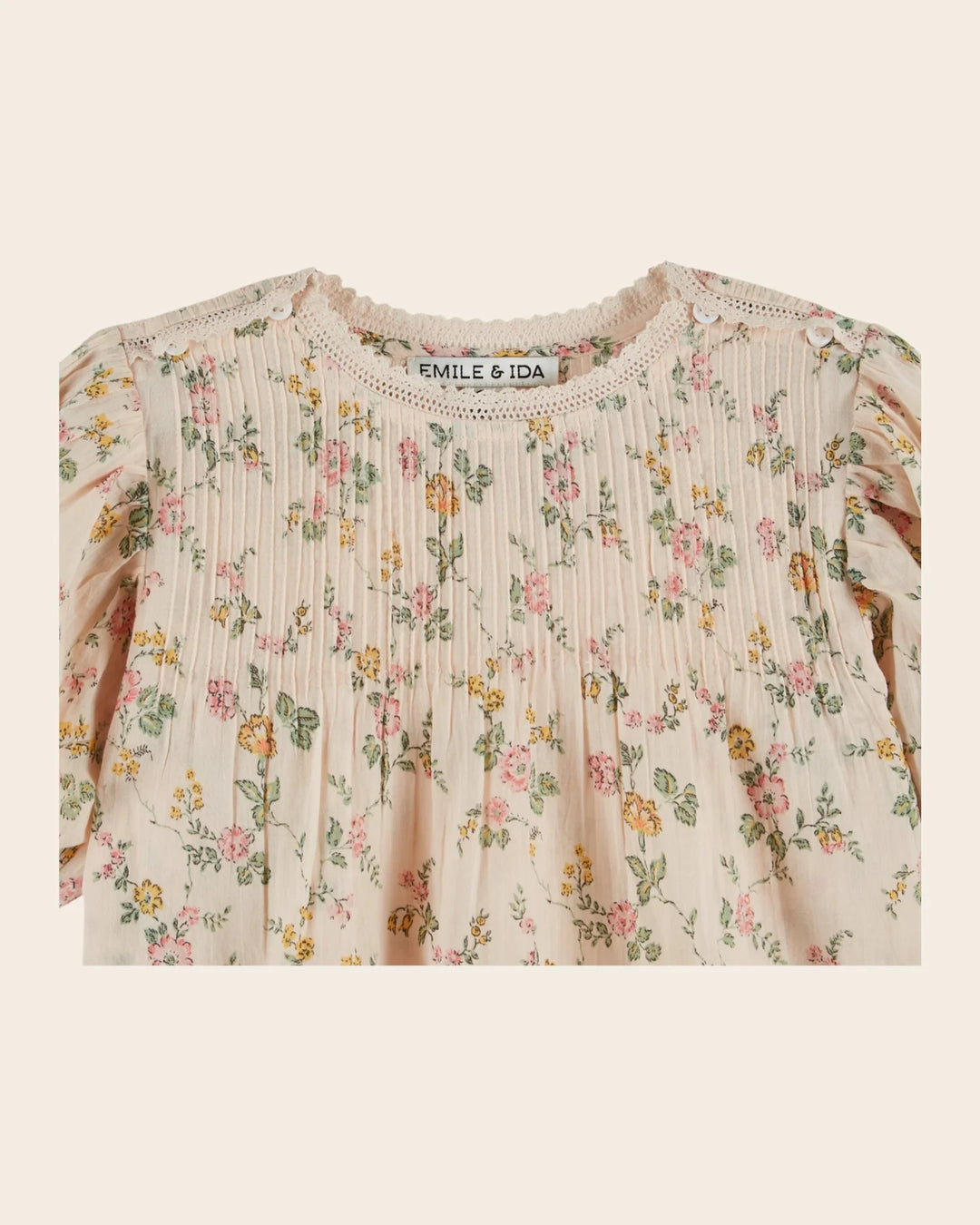 girls cream floral blouse with pintucks
