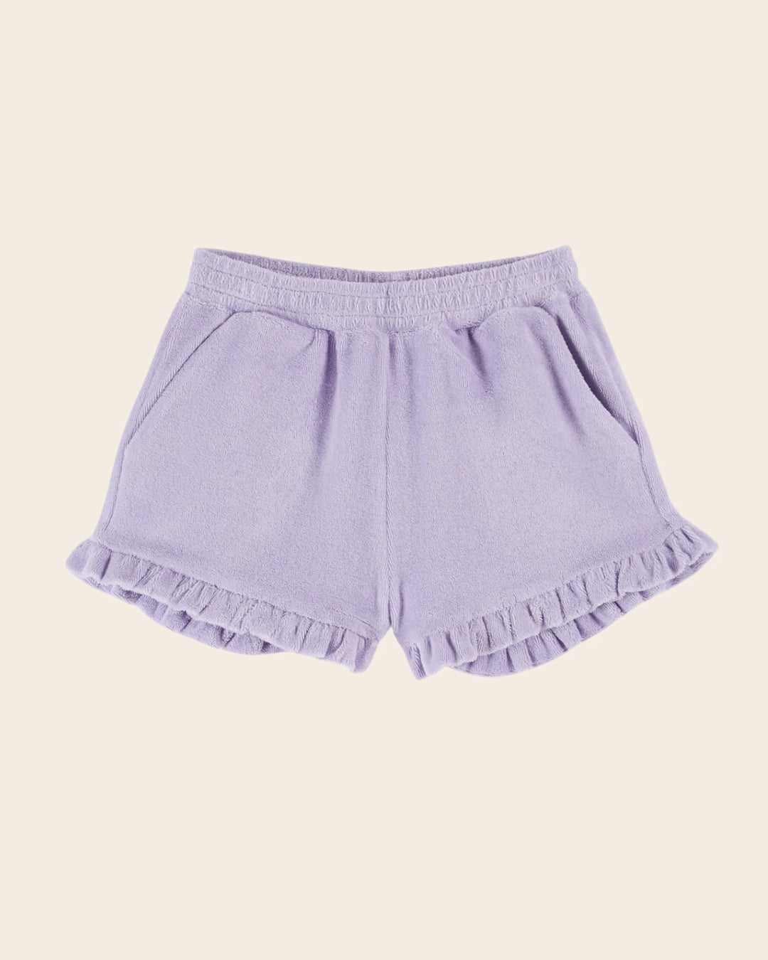 girls mimosa yellow ruffled terry shorts
