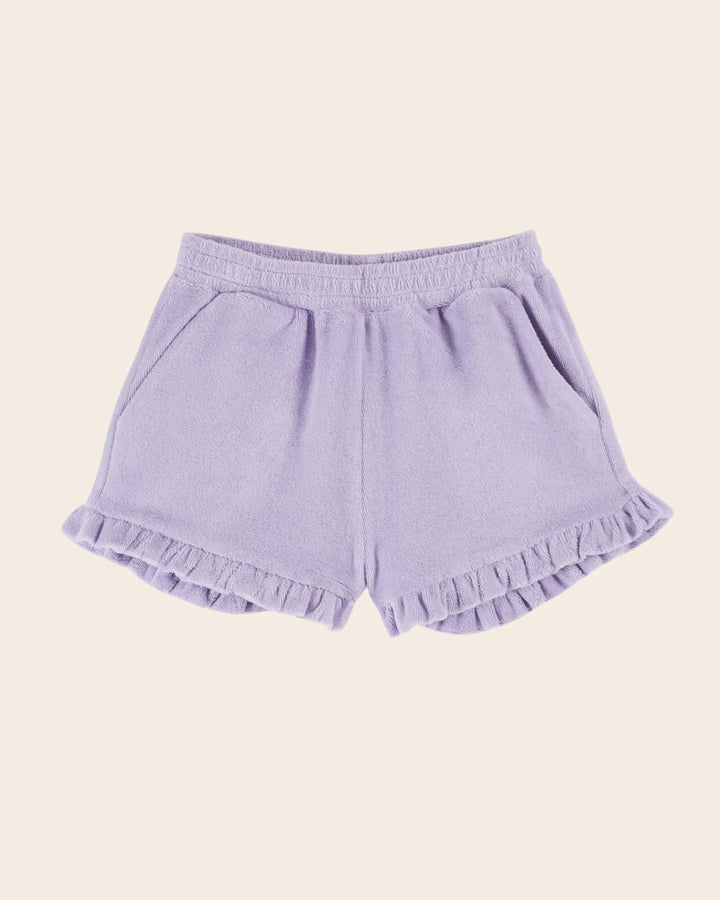 girls mimosa yellow ruffled terry shorts
