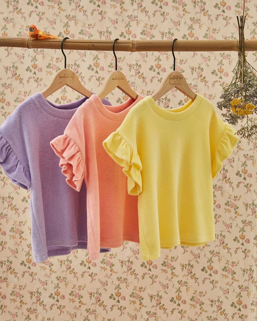 girls terry t-shirt with ruffled sleeves
