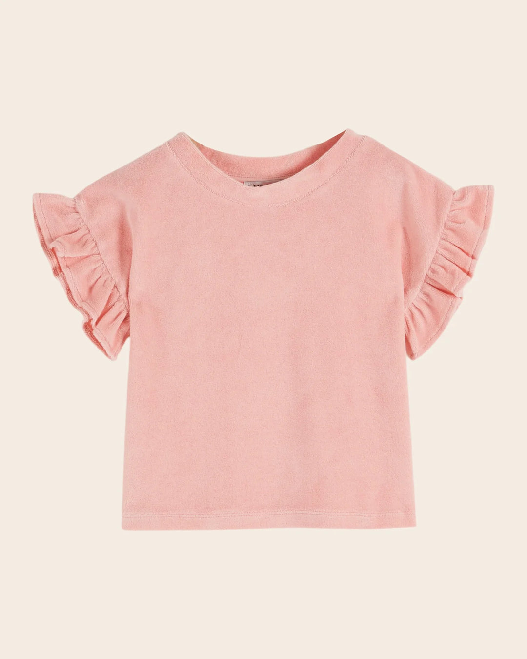 girls pink terry t-shirt with ruffled sleeves
