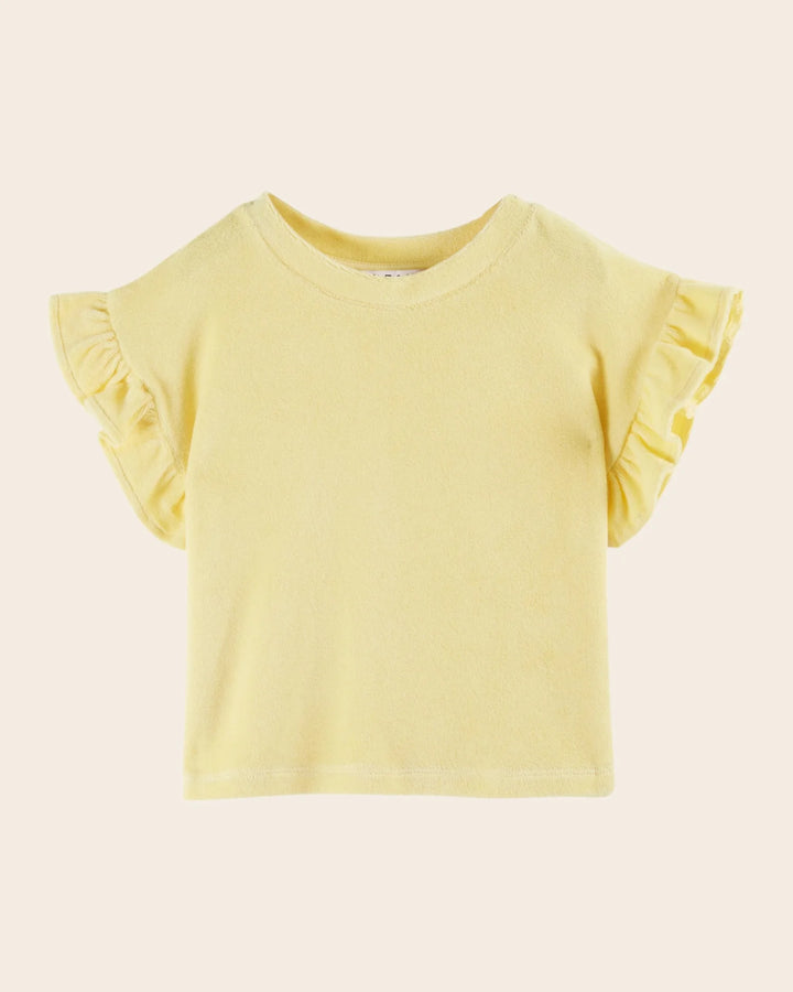 girls yellow terry t-shirt with ruffled sleeves
