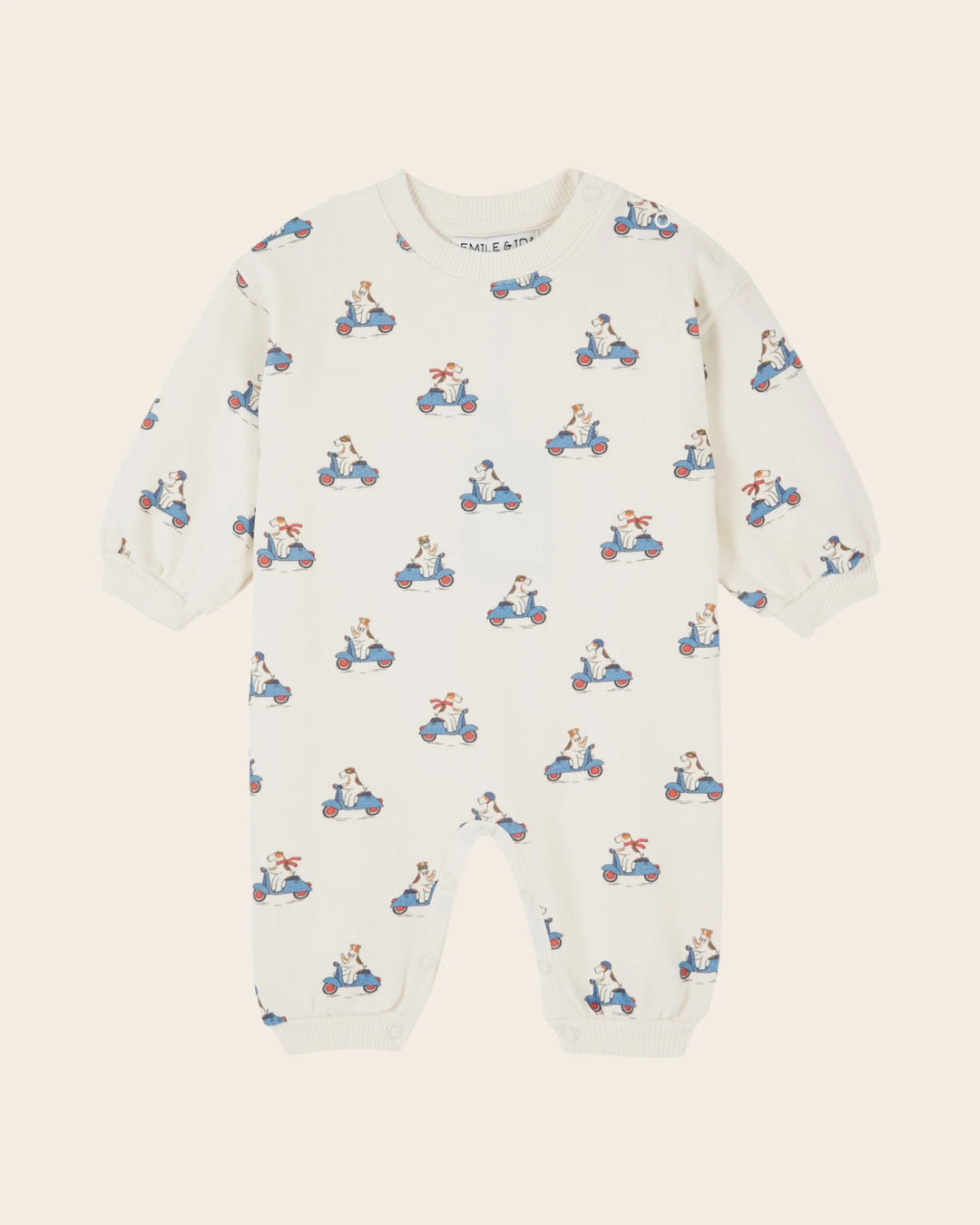 Emile et Ida kids ecru jumpsuit with oversized dog print and voluminous silhouette