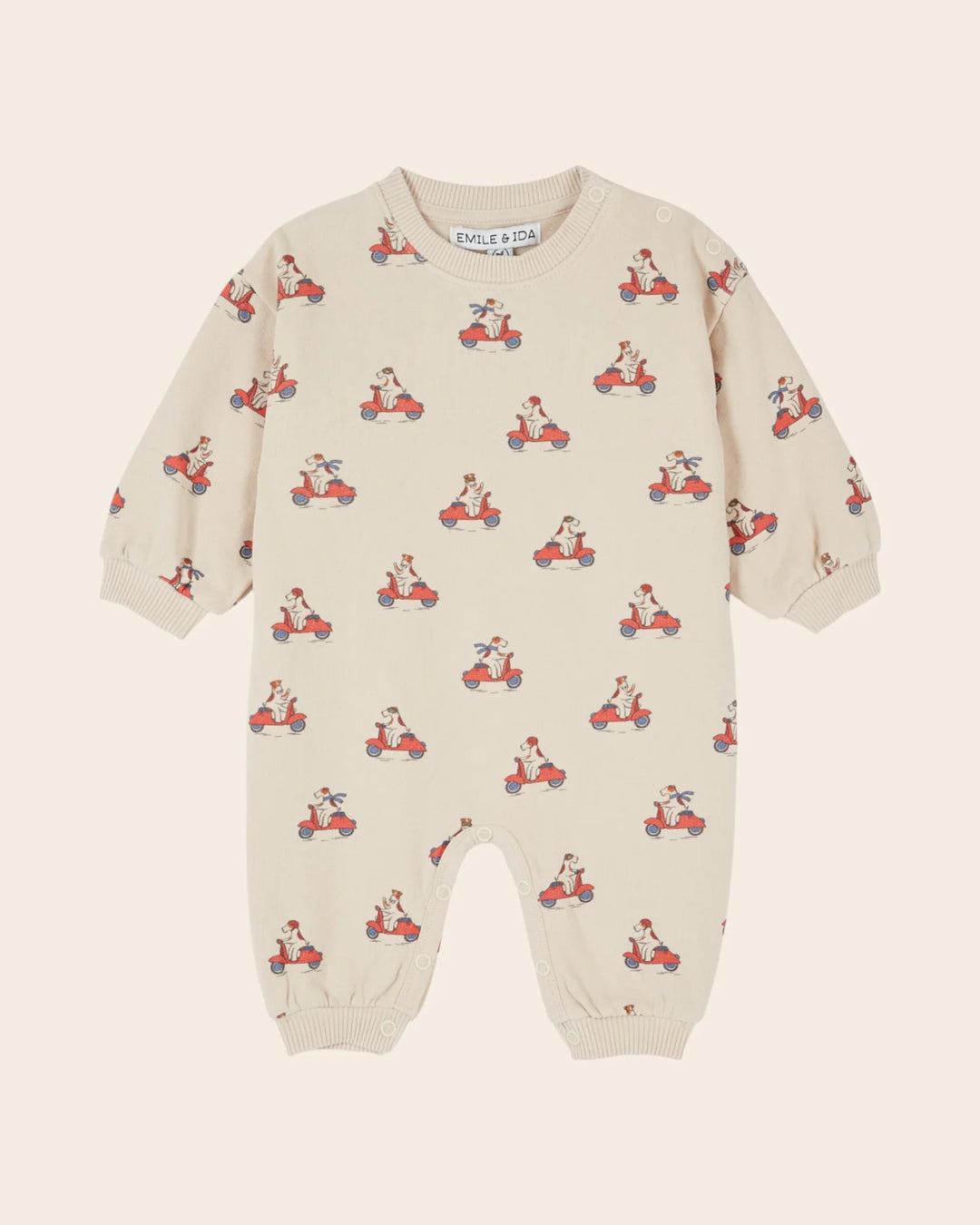 Emile et Ida kids voluminous jumpsuit in flour with oversized dog print and relaxed fit