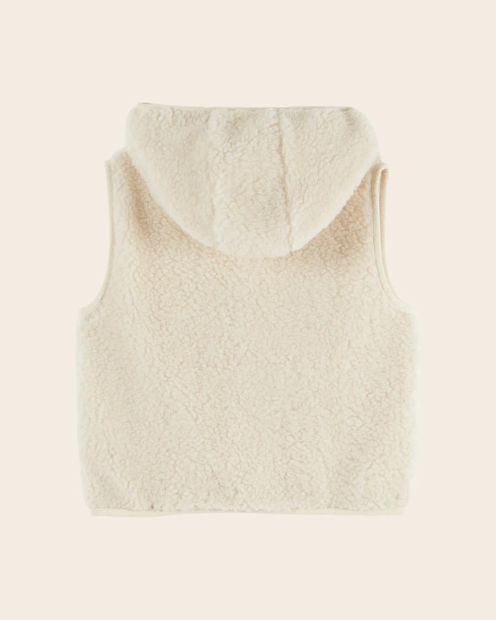 Emile et Ida kids ecru hooded sherpa jacket with soft fluffy fleece texture
