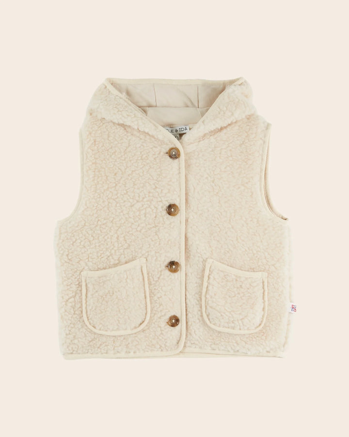 Emile et Ida kids ecru hooded sherpa jacket with soft fluffy fleece texture