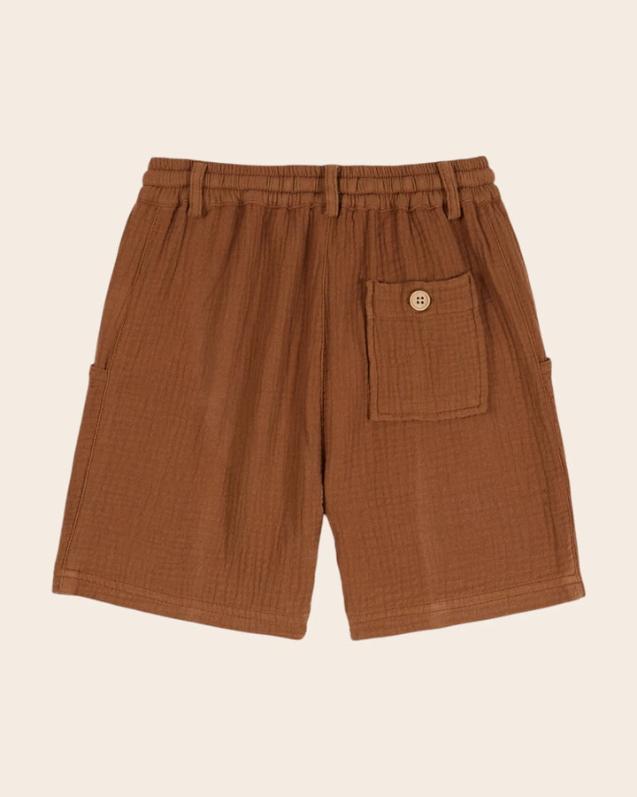 girls cotton gauze shorts in soft brownie colour