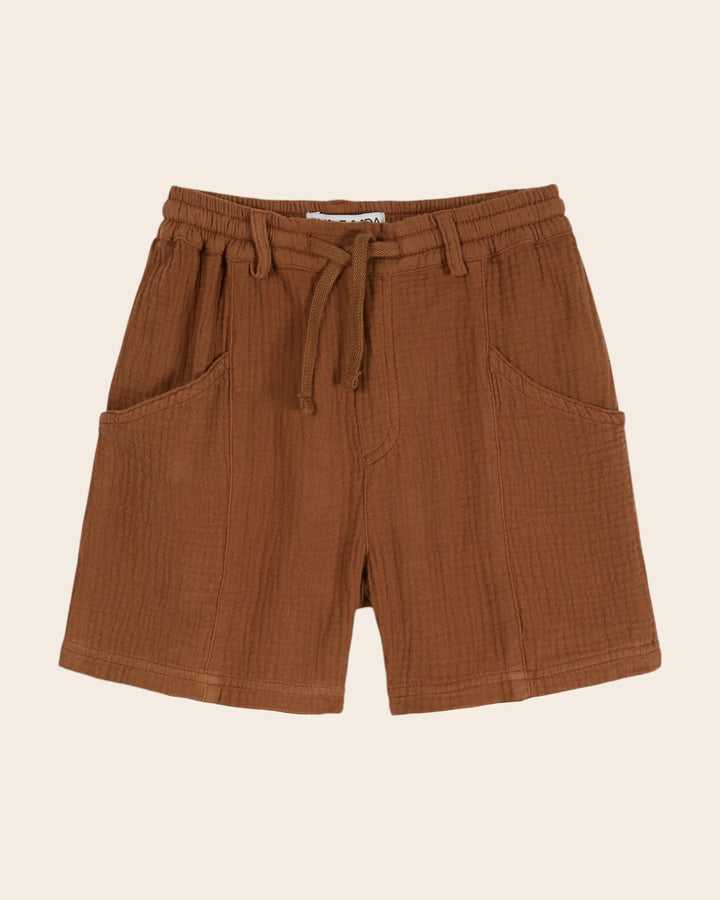 girls cotton gauze shorts in soft brownie colour