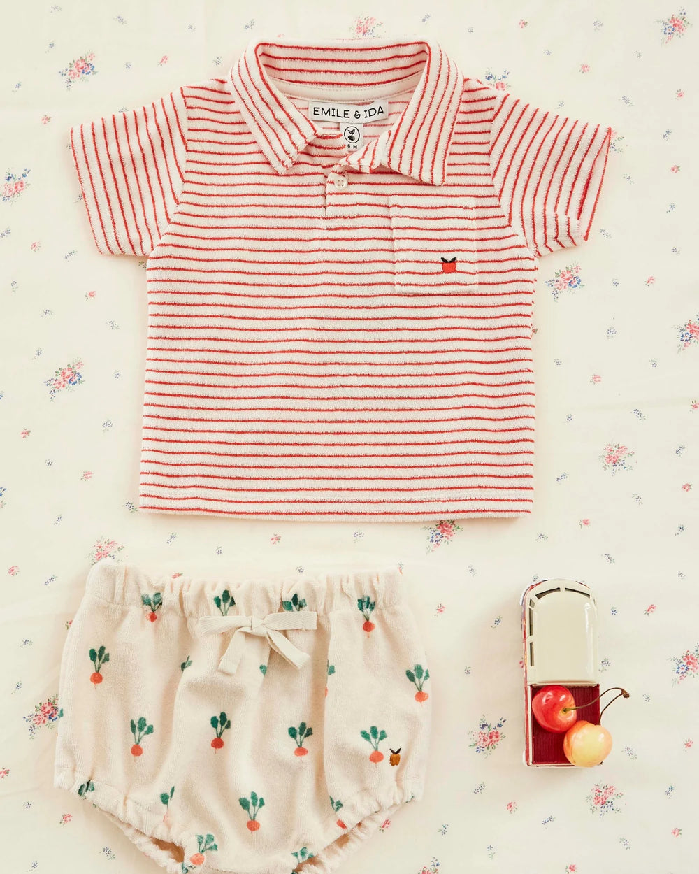 baby terry bloomer in cream with radish print by Emile et Ida
