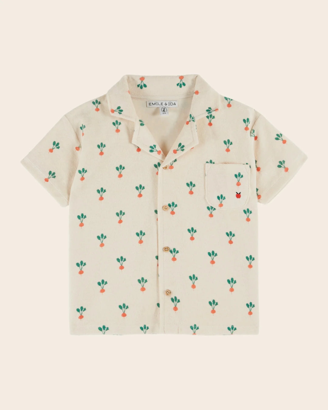 baby terry shirt with radish print in cream by Emile et Ida
