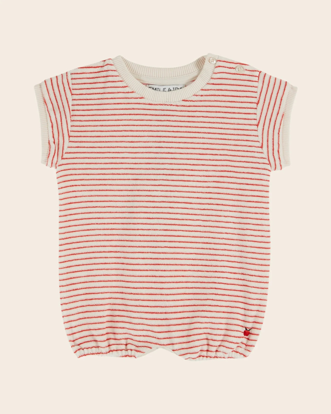 baby striped cotton terry bloomer in coquelicot and cream
