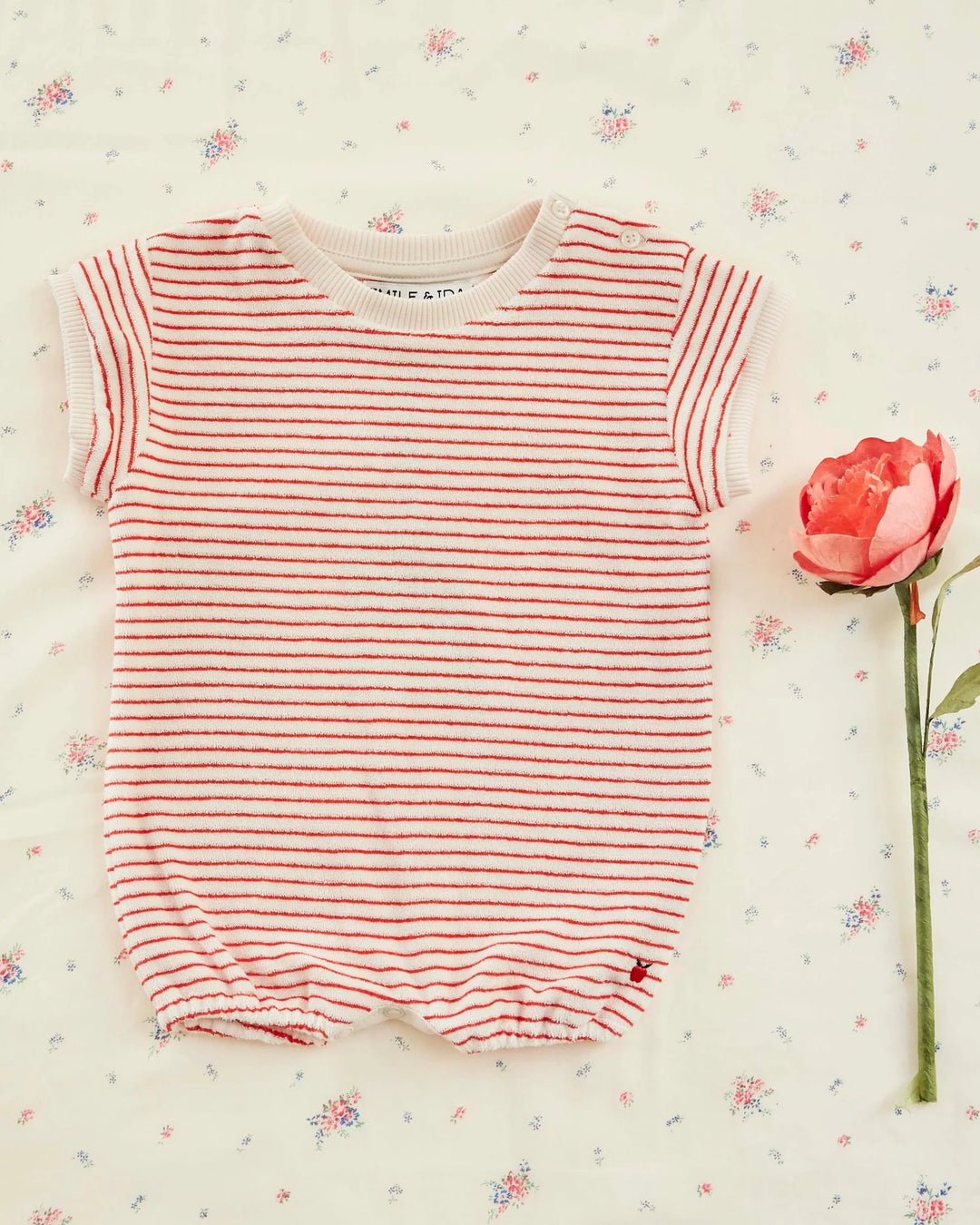 baby striped cotton terry bloomer in coquelicot and cream
