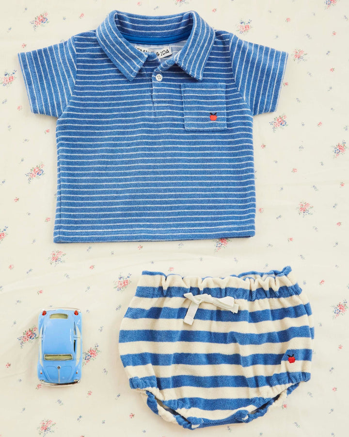 baby striped terry polo shirt with coquelicot stripes by Émile et Ida

