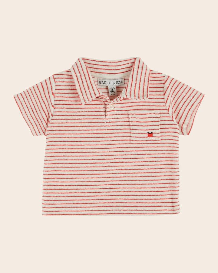 baby striped terry polo shirt with coquelicot stripes by Émile et Ida
