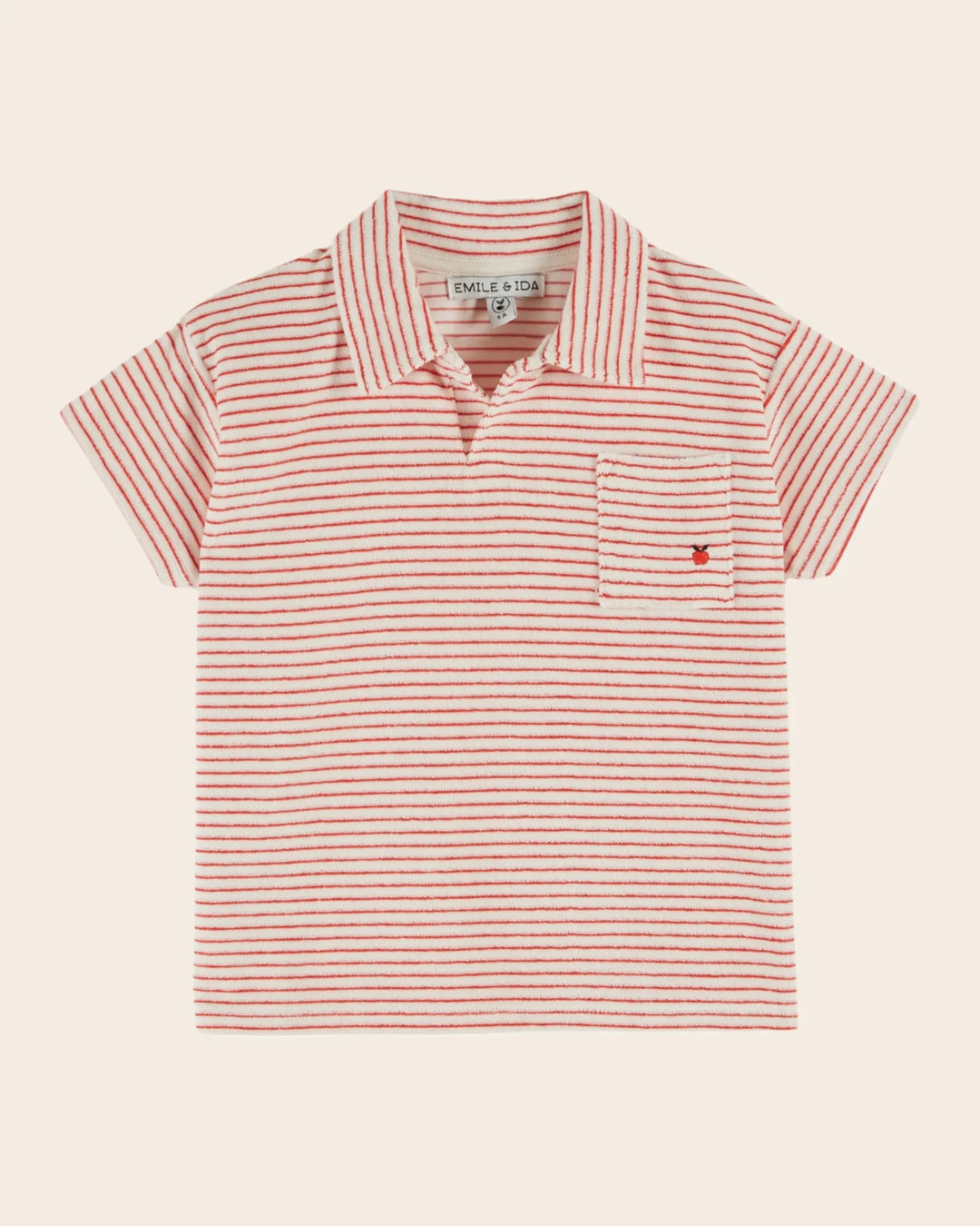 baby striped terry polo shirt with coquelicot stripes by Émile et Ida
