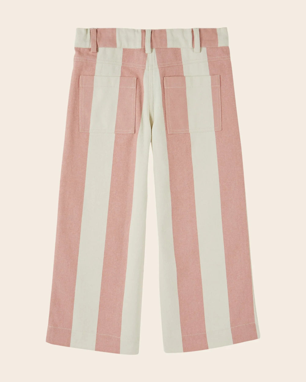 Back view of kids wide stripe canvas pants by Emile et Ida.