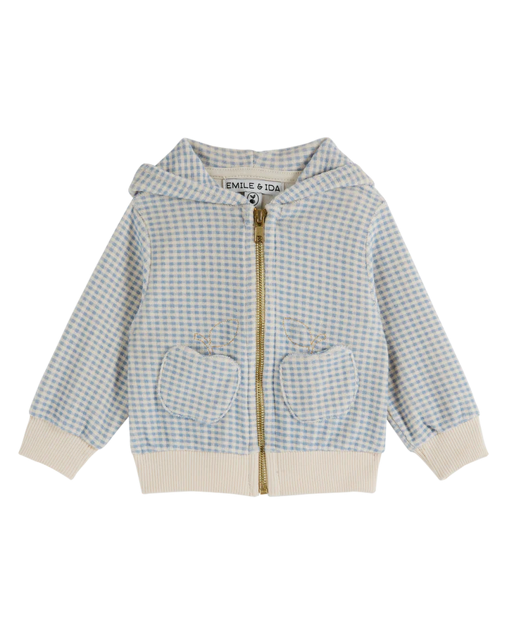 Sweatshirt Girl Towelling Gingham Blue - قصيرة