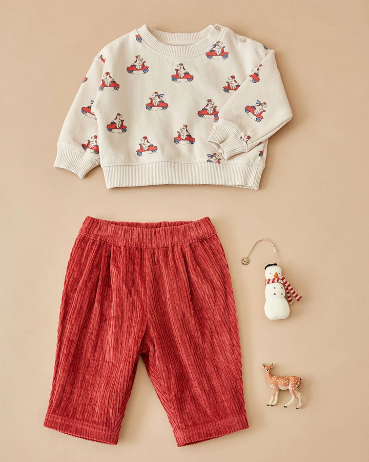 Kids Grand Dog Print Sweatshirt in Farine by Emile et Ida, featuring a playful all-over dog pattern and timeless casual style.
