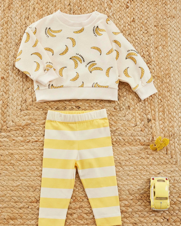 girls printed cotton terry sweatshirt with banana motif