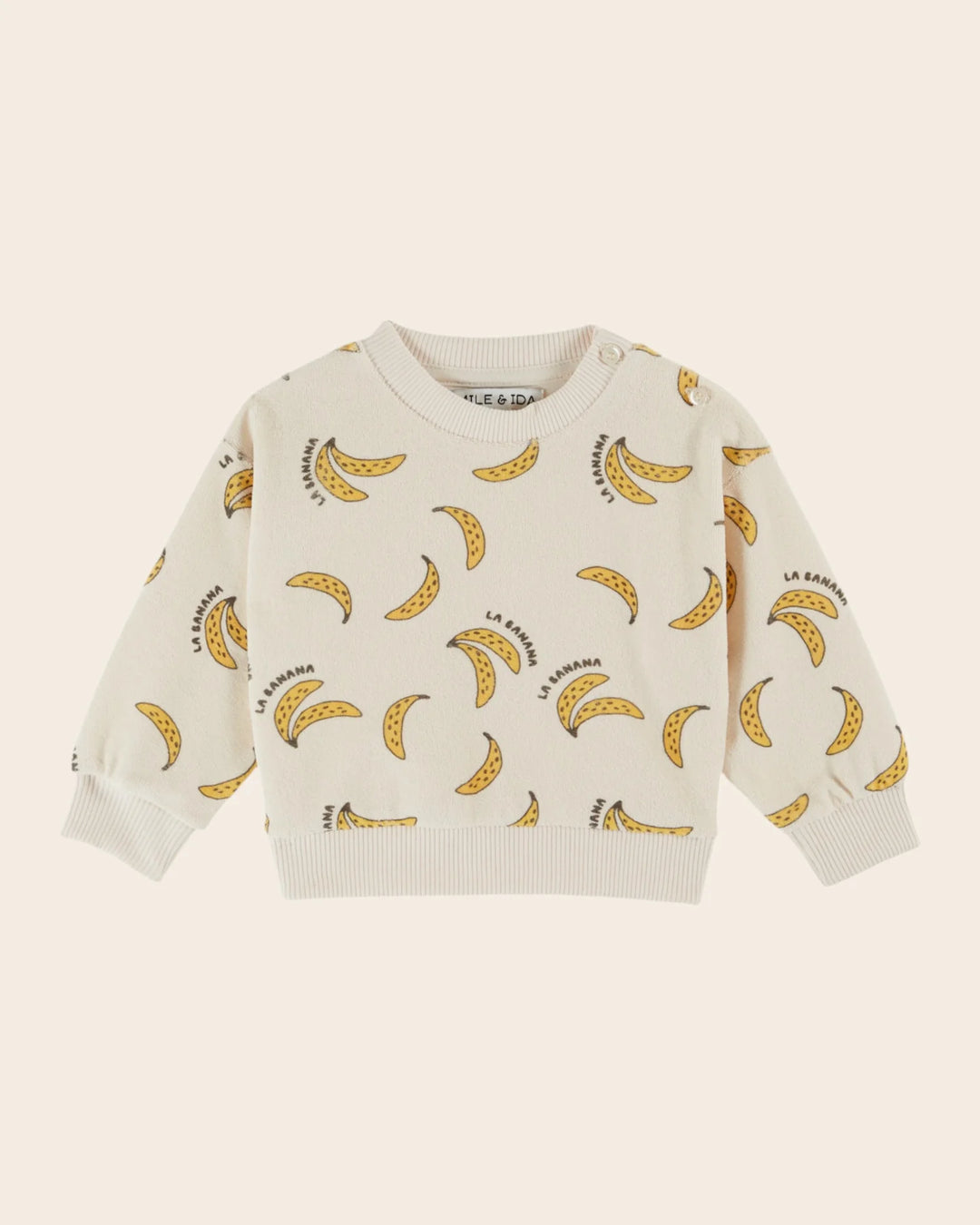 girls printed cotton terry sweatshirt with banana motif