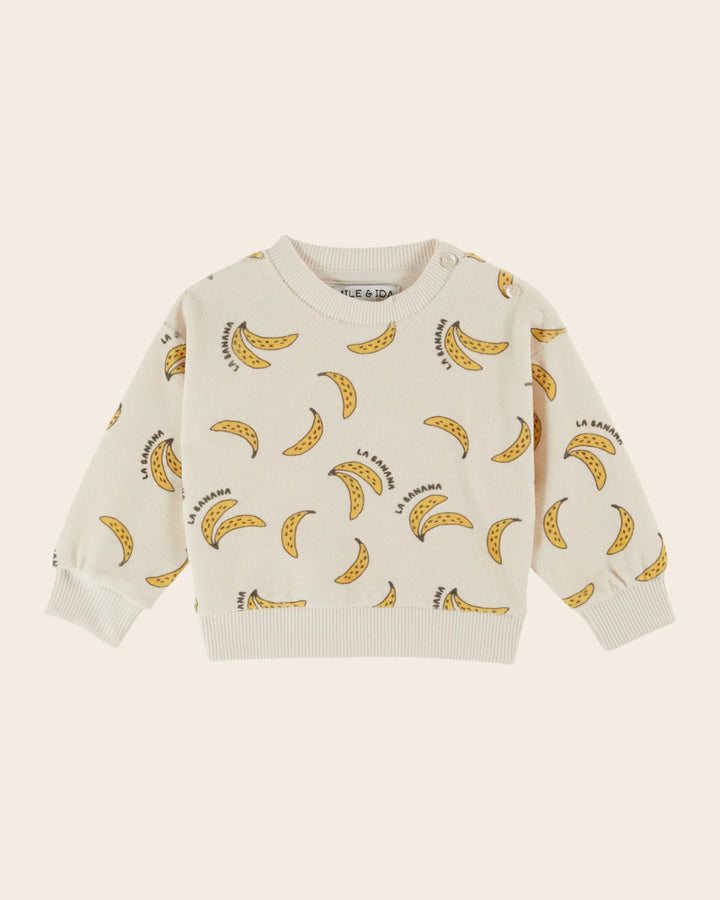girls printed cotton terry sweatshirt with banana motif