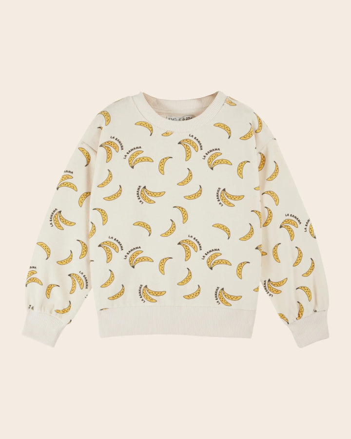 girls printed cotton terry sweatshirt with banana motif