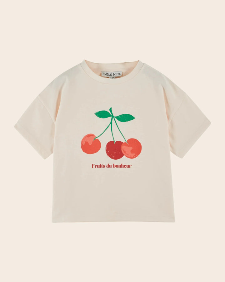 girls cream cherry print t-shirt fruit blossom
