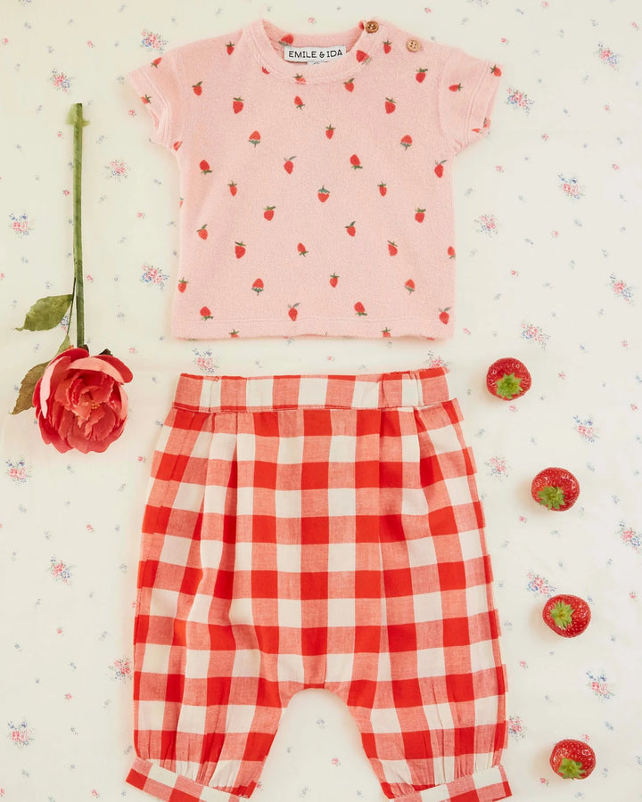 baby terry cotton t-shirt with strawberry print for girls