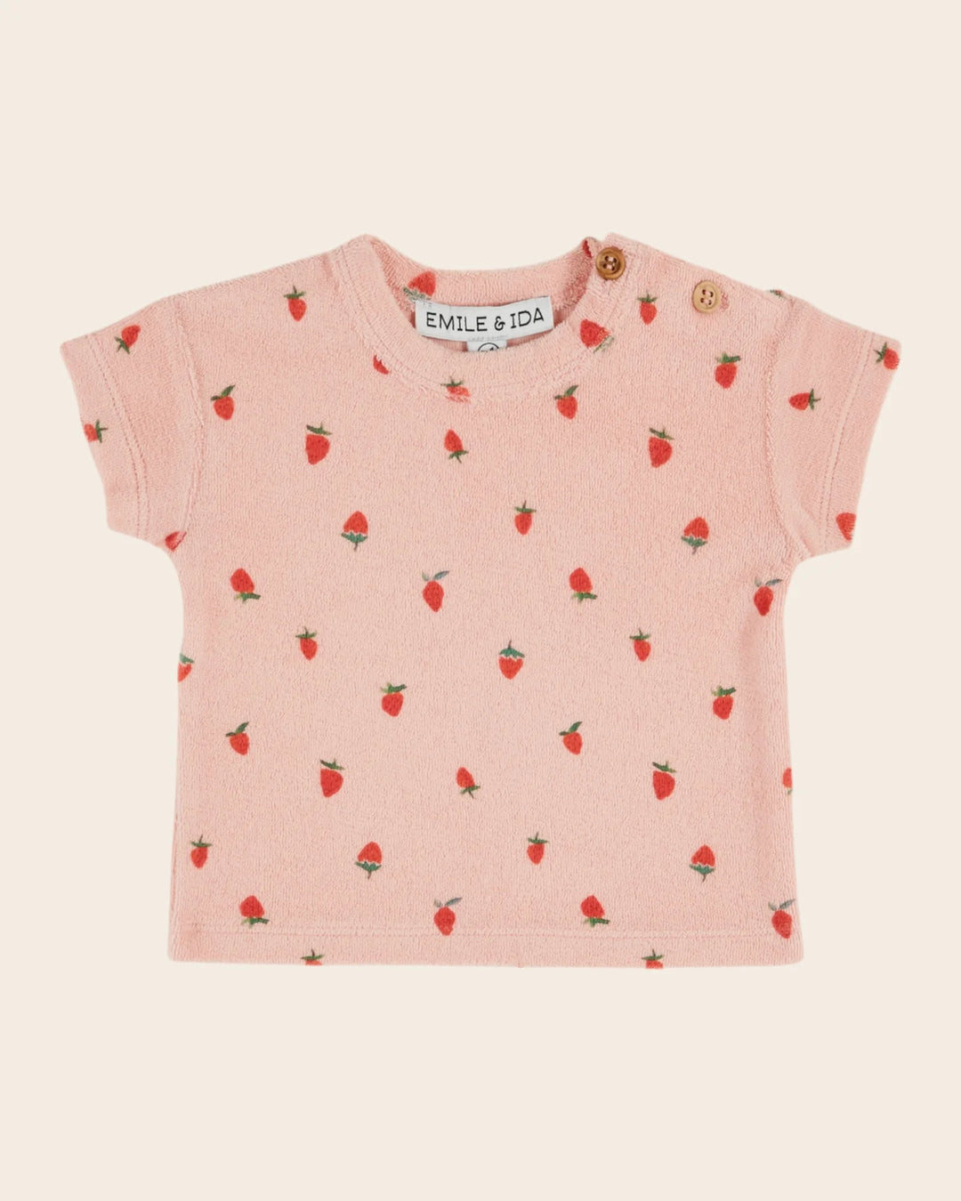 baby terry cotton t-shirt with strawberry print for girls