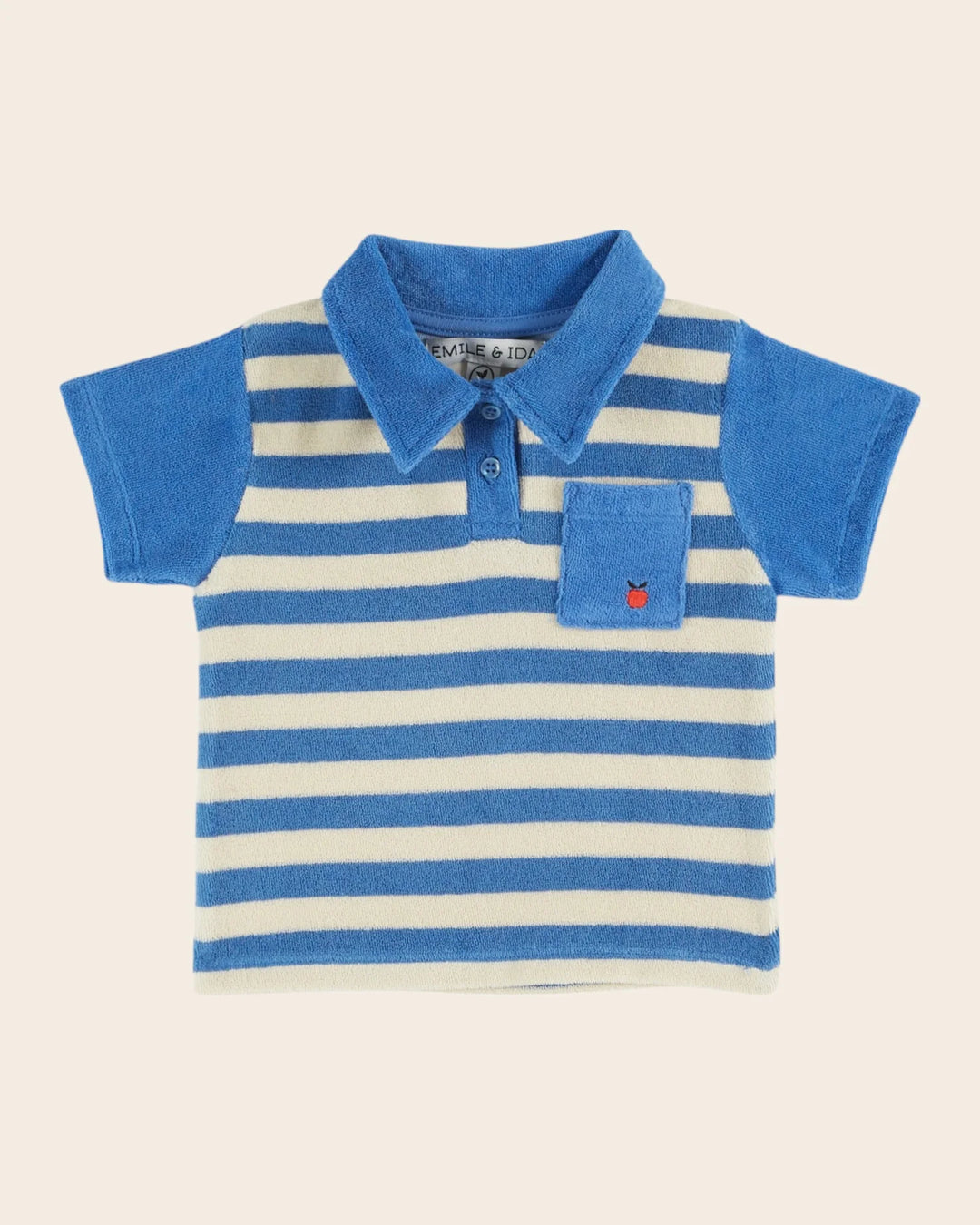 baby boy terry polo shirt with blue and ecru stripes by Emile et Ida
