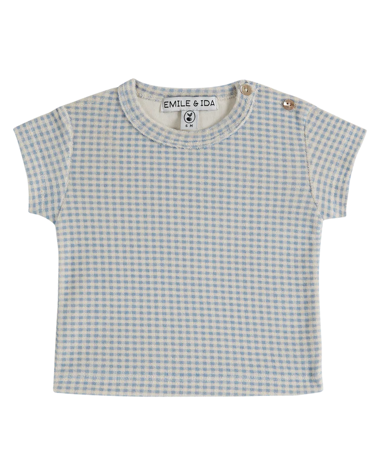 T-Shirt Baby Girl Towelling Gingham Blue - قصيرة