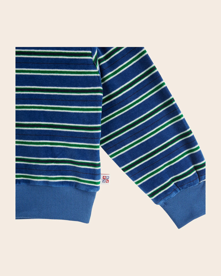 Emile et Ida boys organic cotton striped velvet sweatshirt in blue, green and white