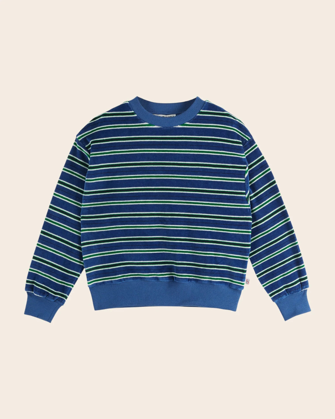 Emile et Ida boys organic cotton striped velvet sweatshirt in blue, green and white
