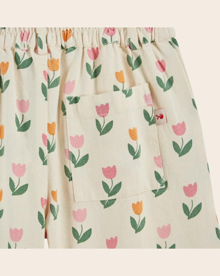 girls cream wide-leg pants with tulip floral print
