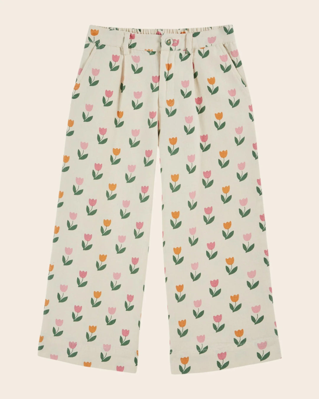 girls cream wide-leg pants with tulip floral print
