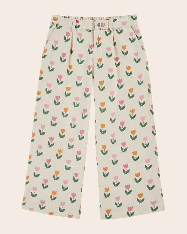 girls cream wide-leg pants with tulip floral print
