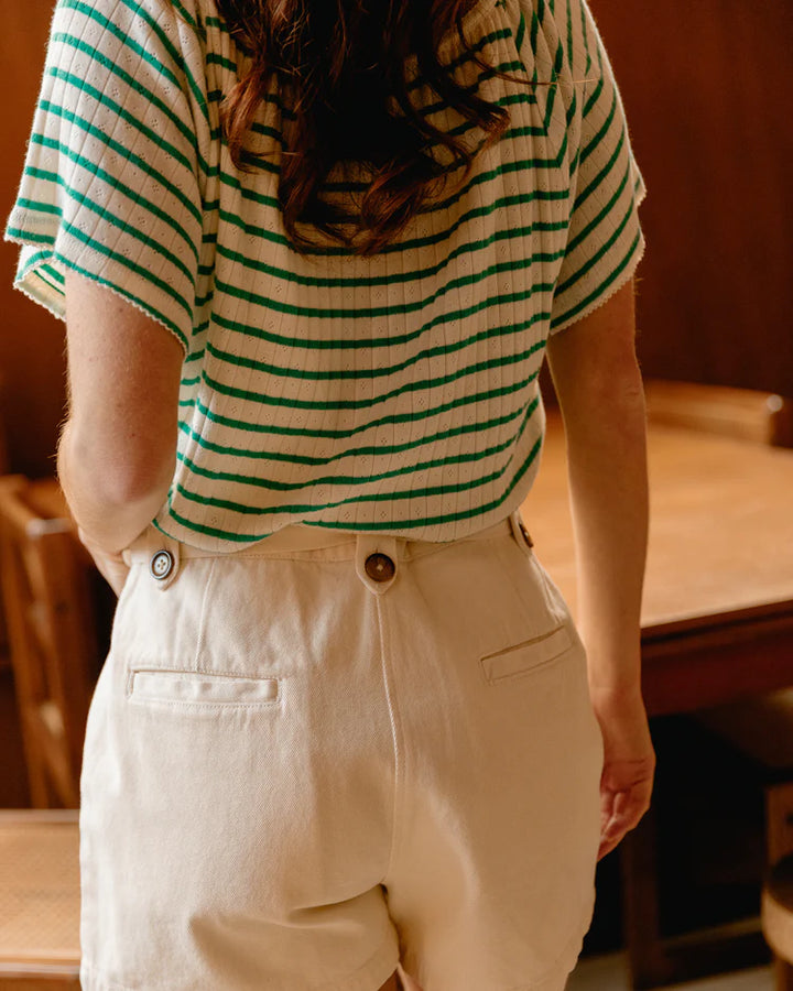 Women T-Shirt Stripe Haricot - قصيرة