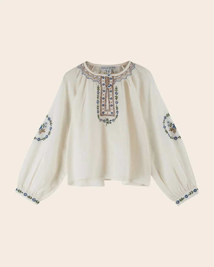 Blouse Girl Embroidery Creme - قصيرة