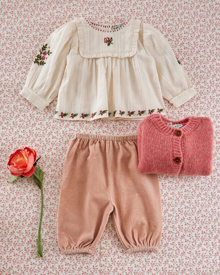 Blouse Girl Floral Embroidery - Cream - قصيرة