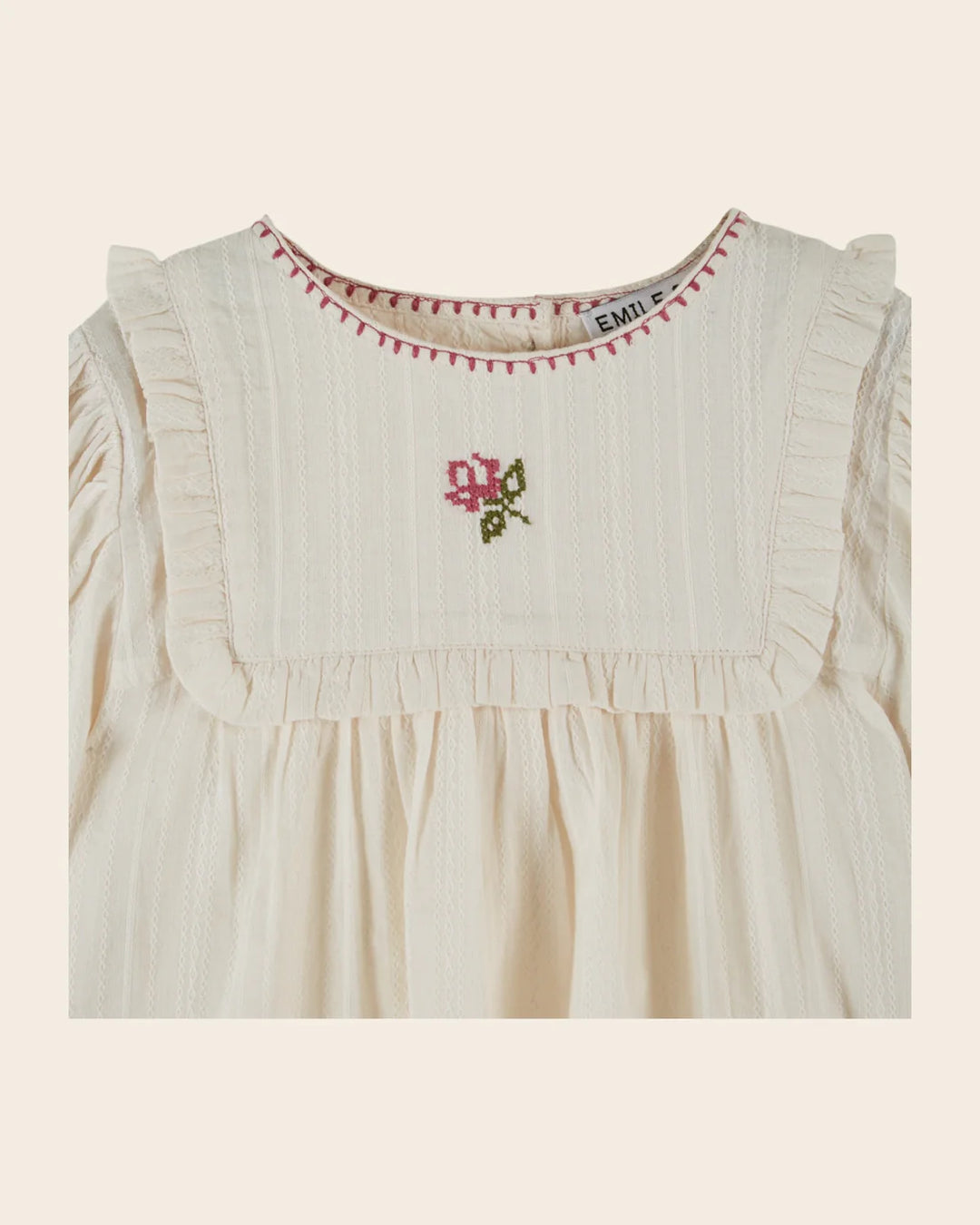Blouse Girl Floral Embroidery - Cream - قصيرة