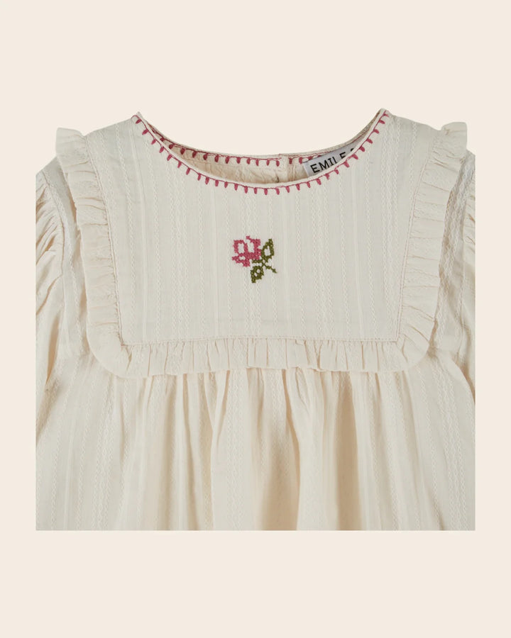 Blouse Girl Floral Embroidery - Cream - قصيرة