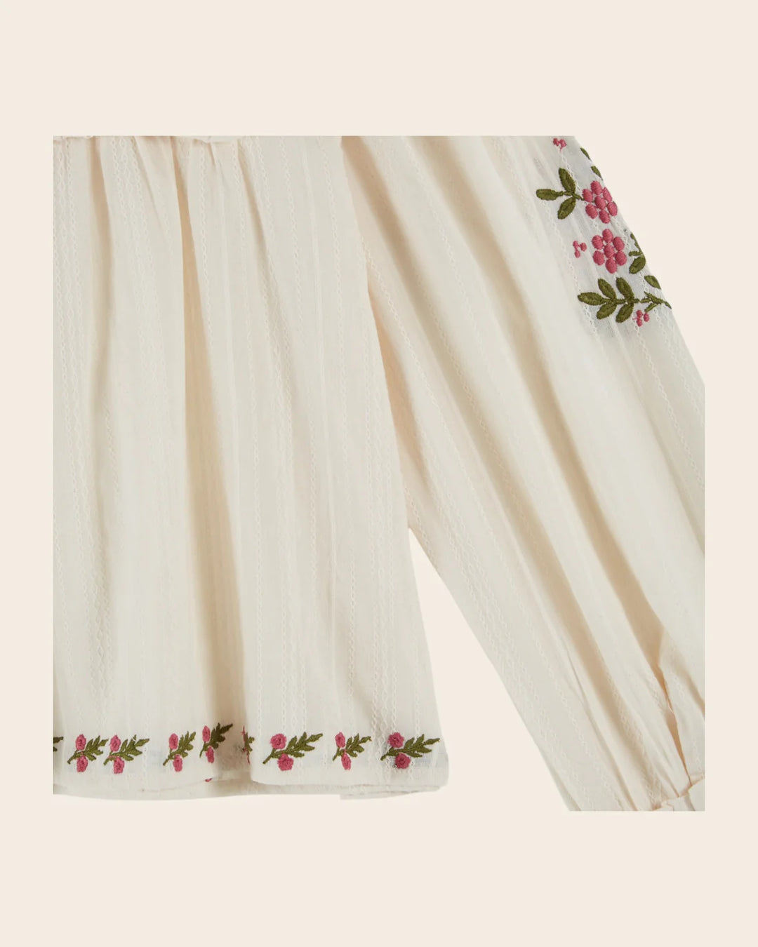 Blouse Girl Floral Embroidery - Cream - قصيرة