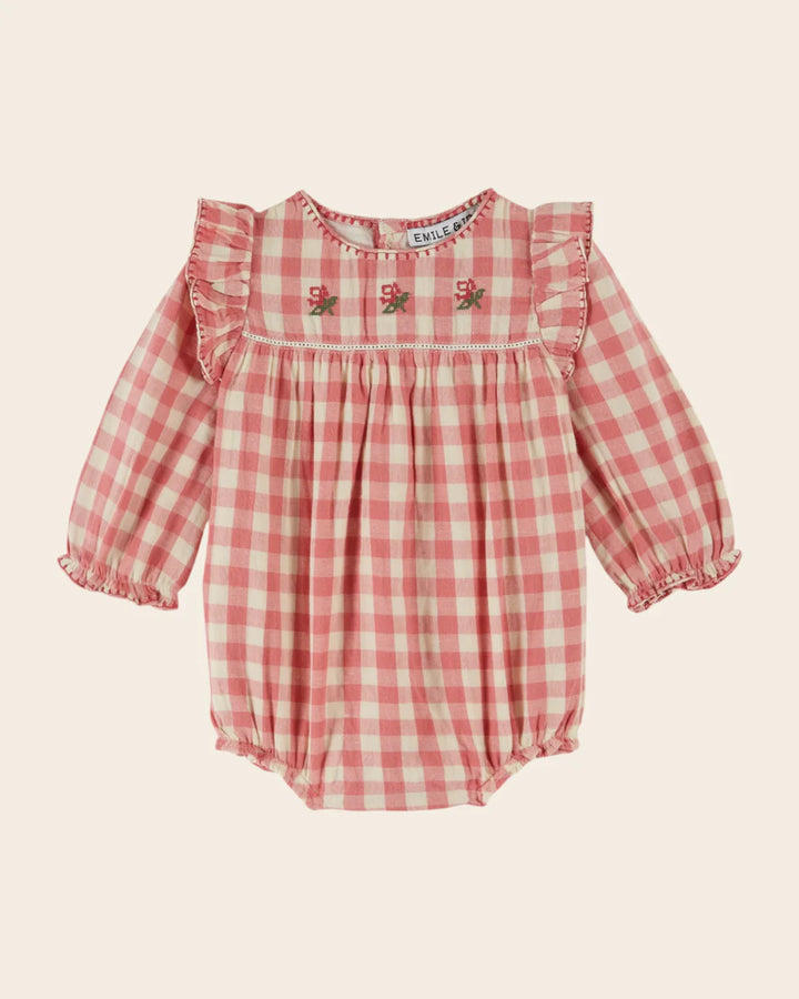 Overall Baby Girl Gingham - Pink - قصيرة