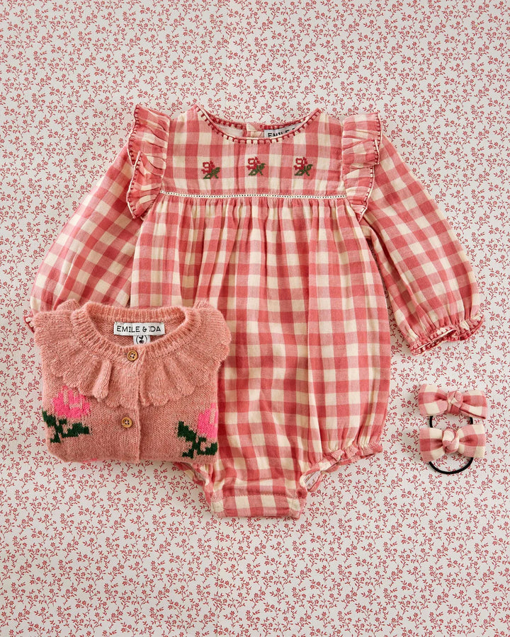 Overall Baby Girl Gingham - Pink - قصيرة