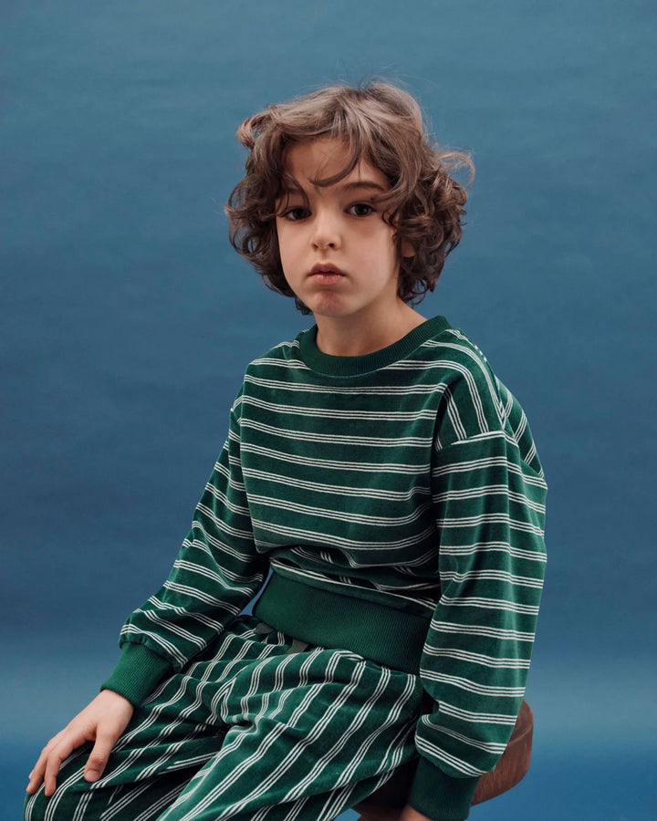 Sweatshirt Boy Velvet Striped Green - قصيرة