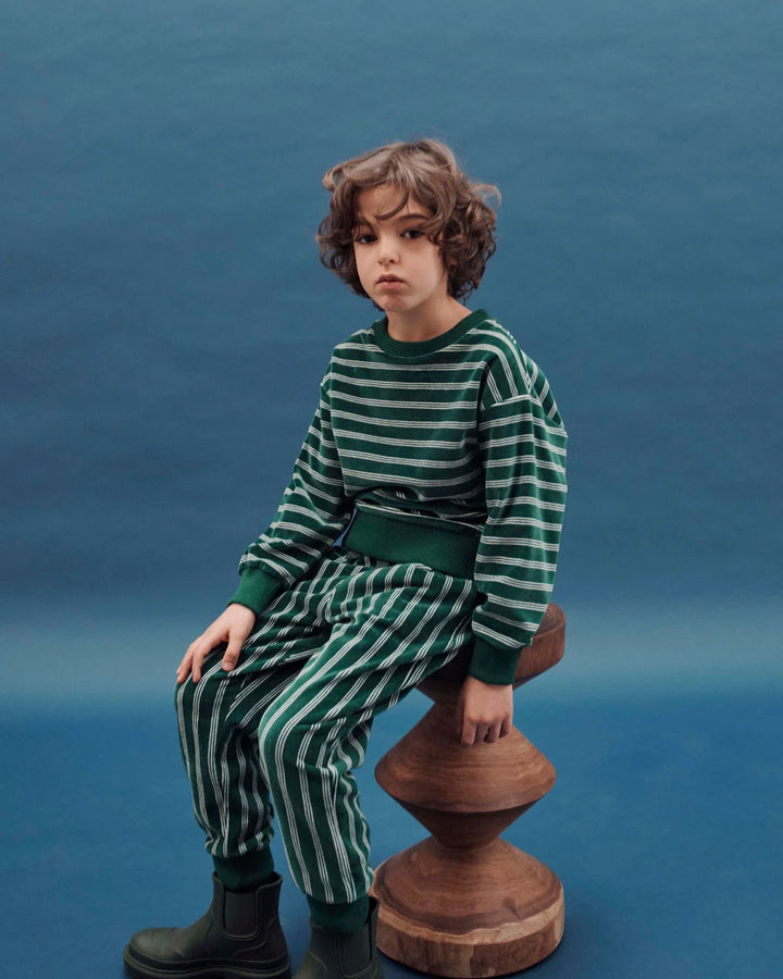 Trousers Boy Velvet Striped Green - قصيرة