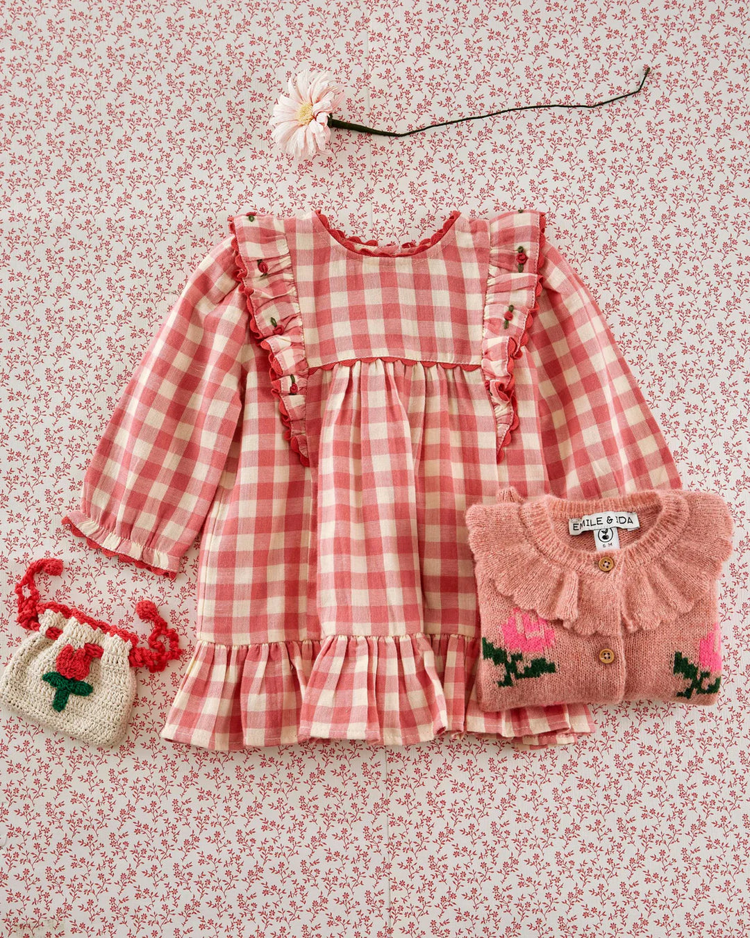 Dress Girl Gingham - Pink قصيرة