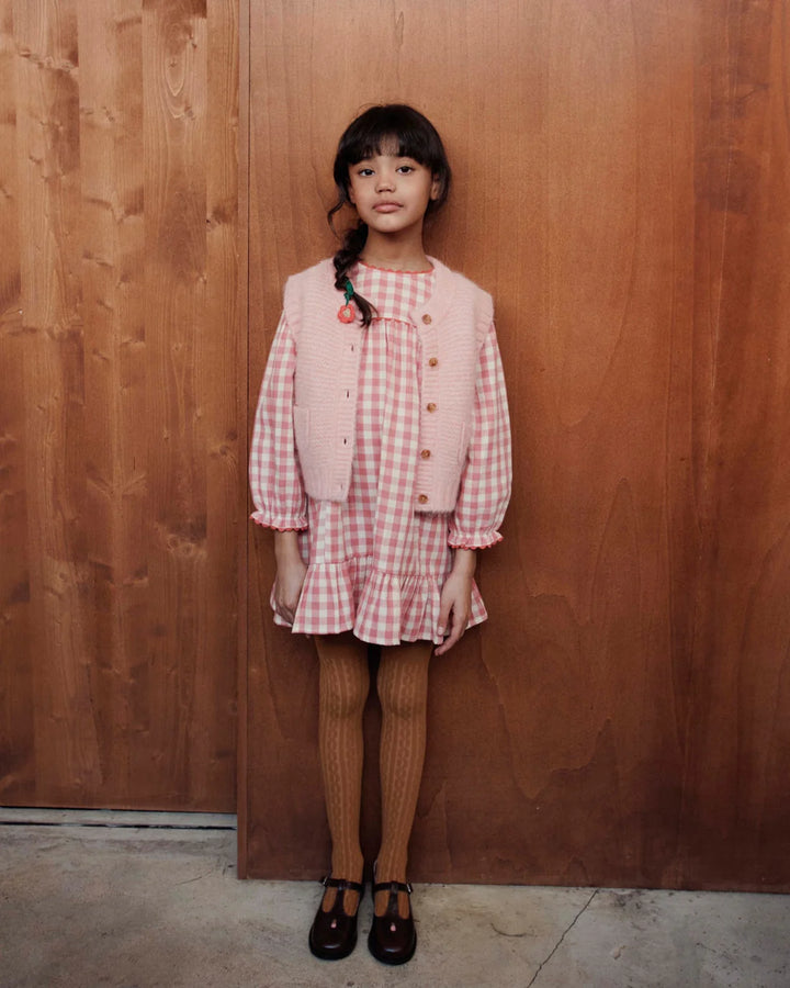 Dress Girl Gingham - Pink قصيرة