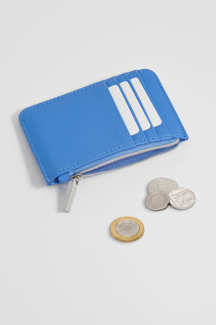 Estella Bartlett blue vegan leather card purse with zip compartment and card slots